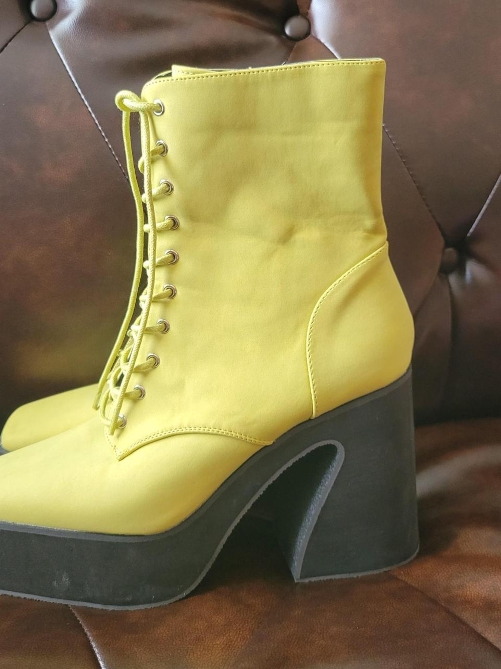 Dolls Kill Yellow Lace-Up Platform Ankle Boots - Picture 2 of 4